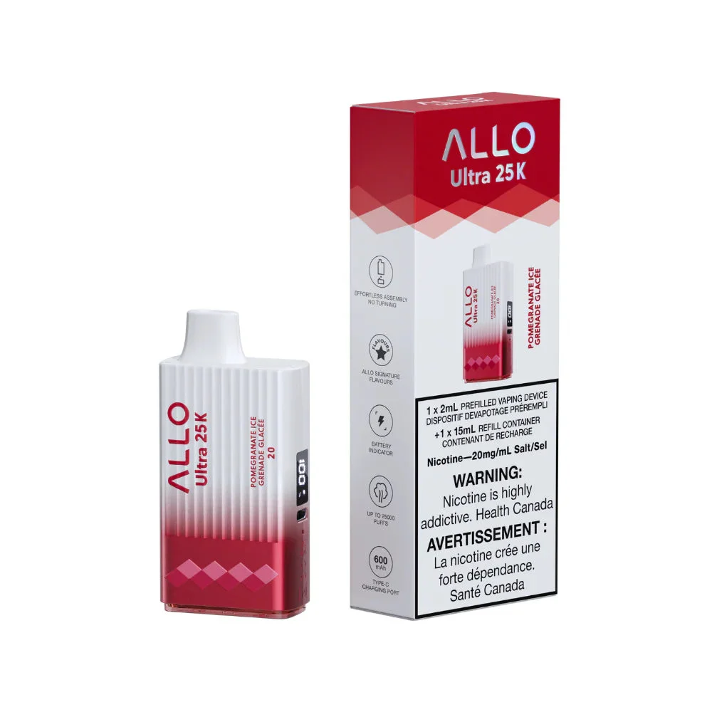 ALLO 25K POMEGRANATE ICE POMEGRANATE ICE ALLO 25K Disposable Vapes available at Puff N Pass Vapes in Abbotsford BC