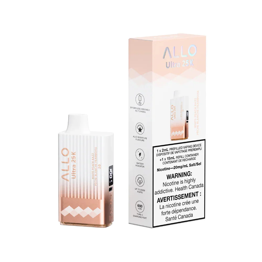ALLO 25K WHITE PEACH RAZZ WHITE PEACH RAZZ ALLO 25K Disposable Vapes available at Puff N Pass Vapes in Abbotsford BC