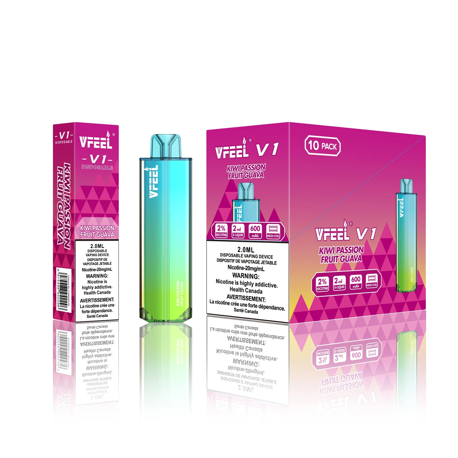 VFEEL V1 KIWI PASSION FRUIT GUAVA KIWI PASSION FRUIT GUAVA VFEEL V1 Disposable Vapes available at Puff N Pass Vapes in Abbotsford BC