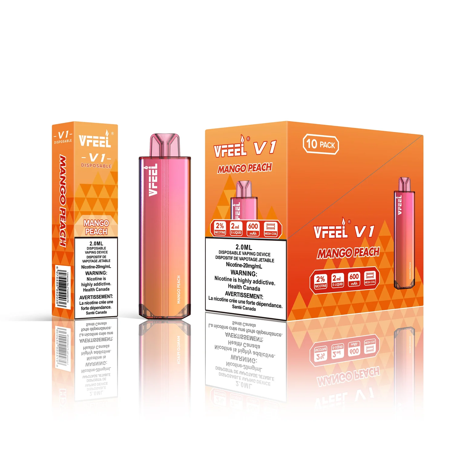 VFEEL V1 MANGO PEACH MANGO PEACH VFEEL V1 Disposable Vapes available at Puff N Pass Vapes in Abbotsford BC
