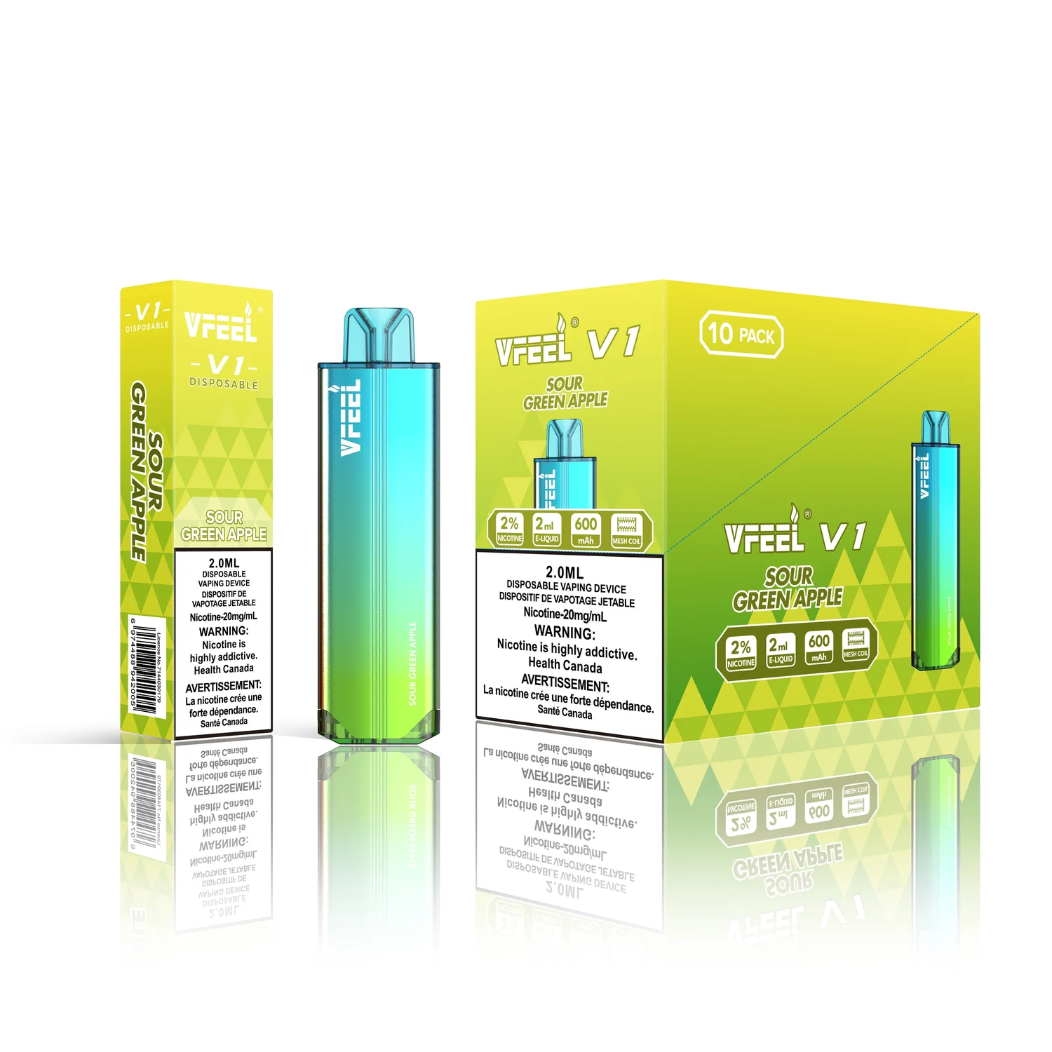 VFEEL V1 SOUR GREEN APPLE SOUR GREEN APPLE VFEEL V1 Disposable Vapes available at Puff N Pass Vapes in Abbotsford BC