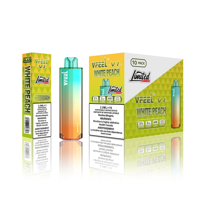 VFEEL V1 WHITE PEACH WHITE PEACH VFEEL V1 Disposable Vapes available at Puff N Pass Vapes in Abbotsford BC