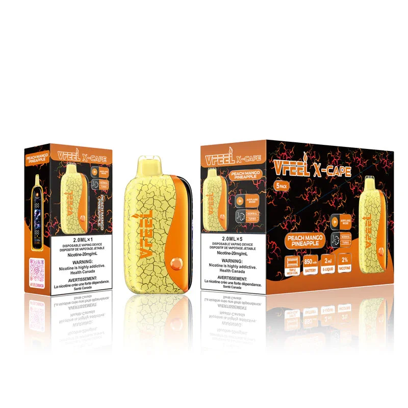 VFEEL X CAPE PEACH MANGO PINEAPPLE PEACH MANGO PINEAPPLE VFEEL X Disposable Vapes available at Puff N Pass Vapes in Abbotsford BC