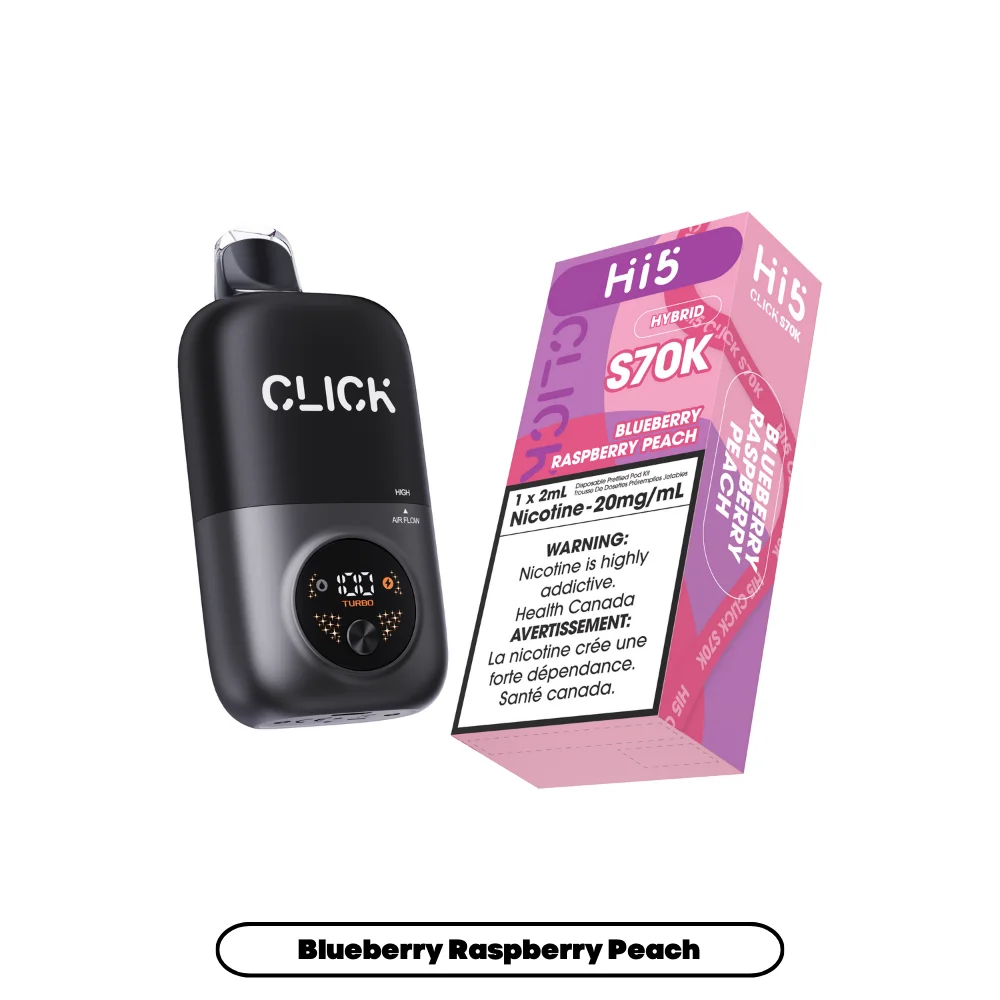 HI 5 S70K BLUEBERRY RASPBERRY PEACH S70K BLUEBERRY RASPBERRY PEACH HI 5 Pre-Filled Pod Starter Kits available at Puff N Pass Vapes in Abbotsford BC