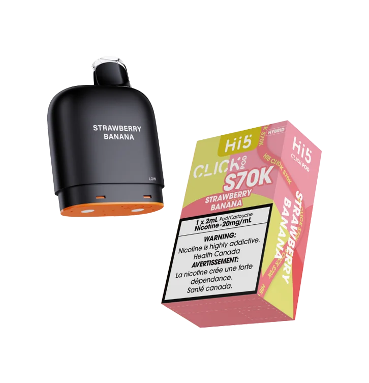 HI 5 S70K POD STRAWBERRY BANANA S70K STRAWBERRY BANANA HI 5 Pre-Filled Pods available at Puff N Pass Vapes in Abbotsford BC