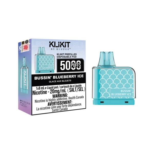 KLIKIT BUSSIN BLUEBERRY ICE 5000 BUSSIN BLUEBERRY ICE Klikit Pre-Filled Pods available at Puff N Pass Vapes in Abbotsford BC