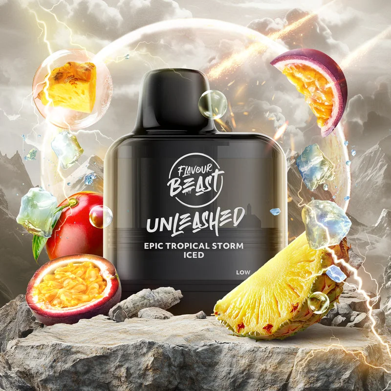 FLAVOUR BEAST X G2 UNLEASHED ICED EPIC TROPICAL STORM UNLEASHED ICED EPIC TROPICAL STORM FLAVOUR BEAST Pre-Filled Pods available at Puff N Pass Vapes in Abbotsford BC