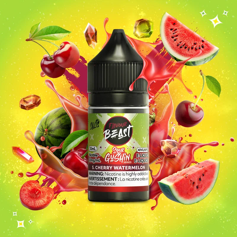 FLAVOUR BEAST 20MG SOUR GUSHIN CHERRY WATERMELON SOUR GUSHIN CHERRY WATERMELON FLAVOUR BEAST E-Liquids 12-20mg available at Puff N Pass Vapes in Abbotsford BC
