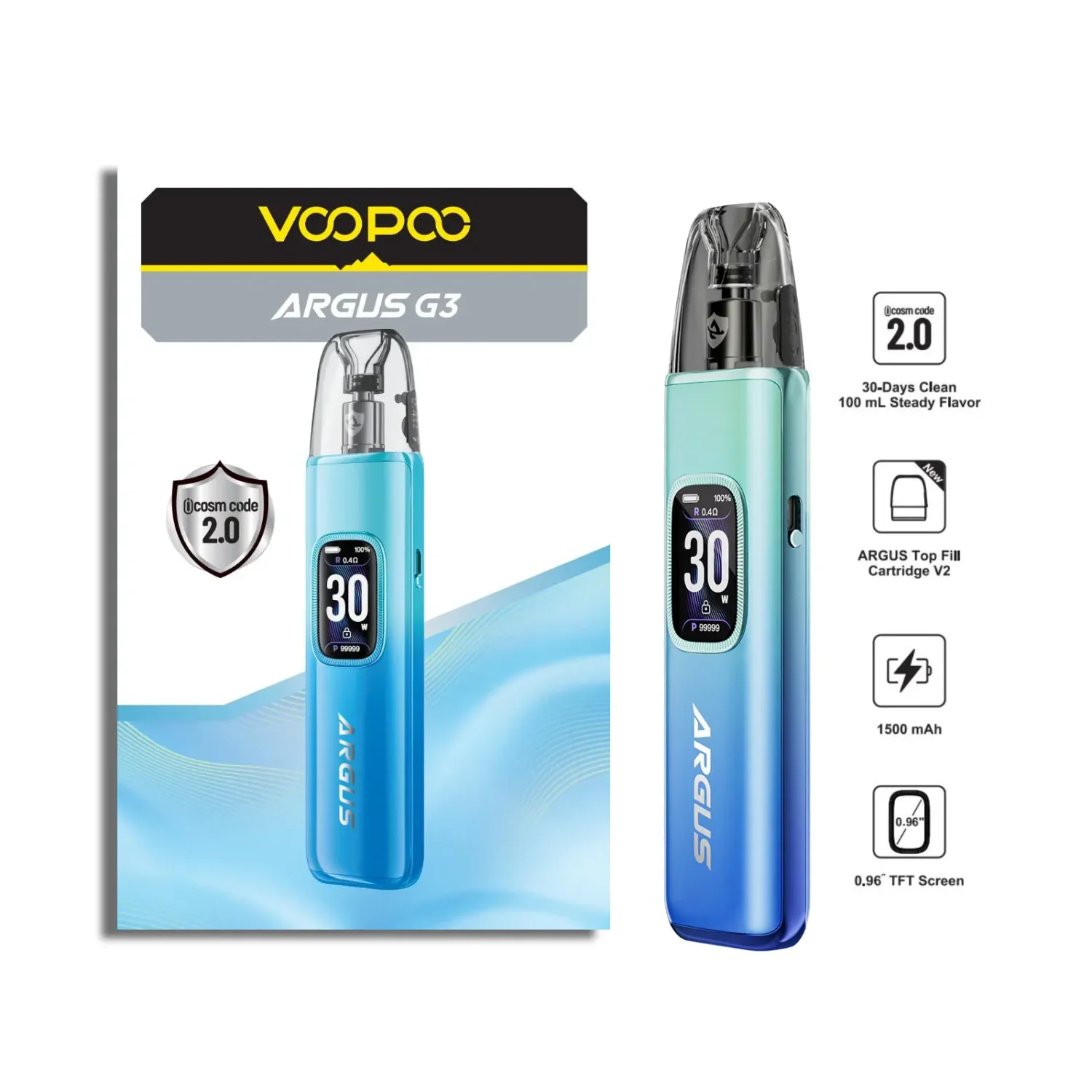 VOOPOO ARGUS G3 AURORA BLUE AURORA BLUE VOOPOO ARGUS Refillable Vapes available at Puff N Pass Vapes in Abbotsford BC