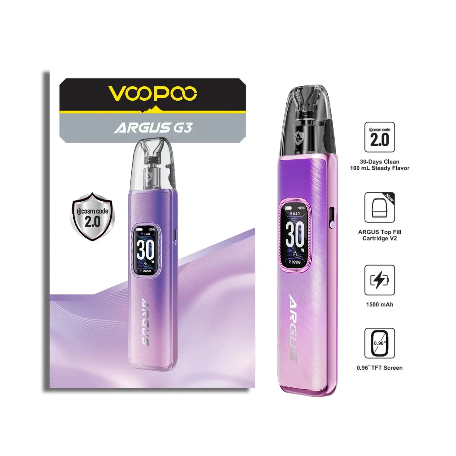 VOOPOO ARGUS G3 AURORA PURPLE AURORA PURPLE VOOPOO ARGUS Refillable Vapes available at Puff N Pass Vapes in Abbotsford BC