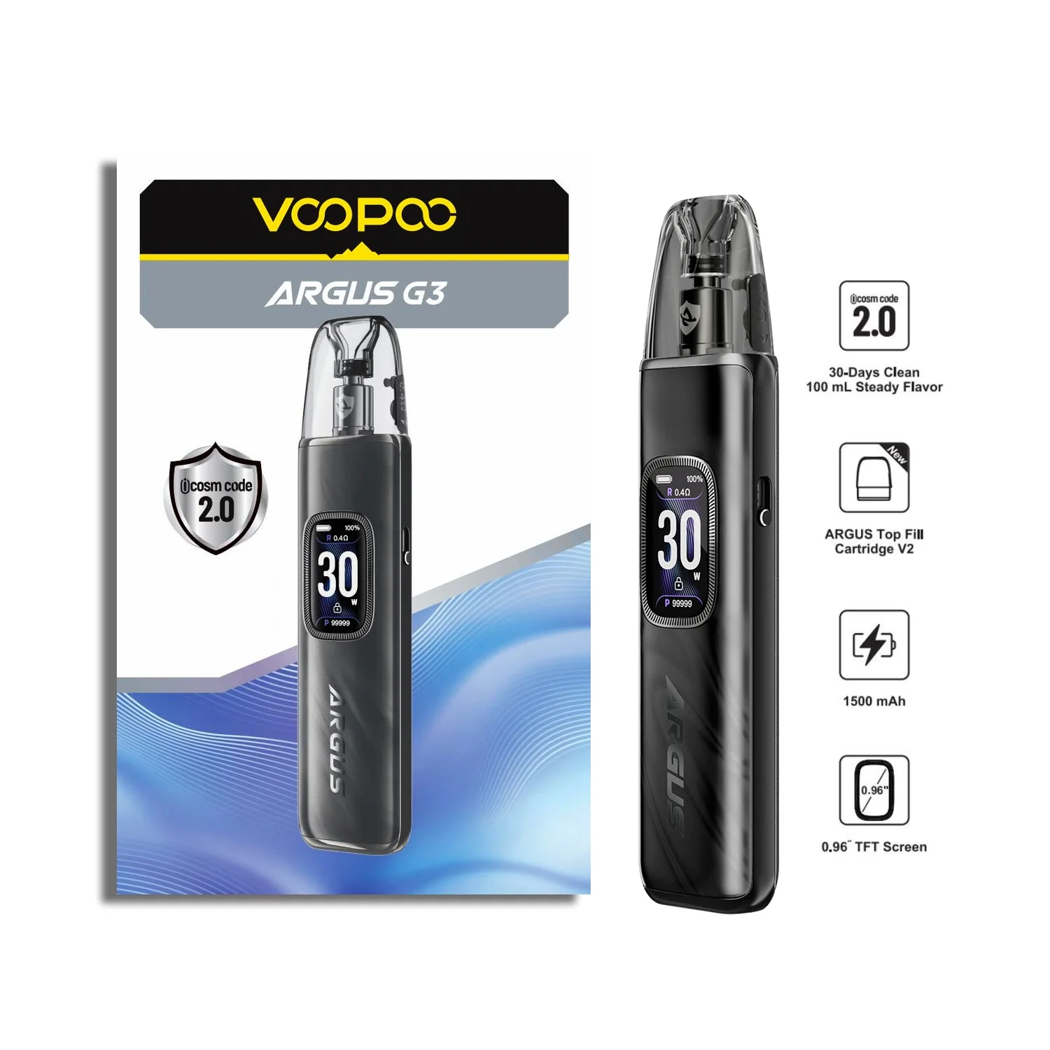 VOOPOO ARGUS G3 MIDNIGHT BLACK MIDNIGHT BLACK VOOPOO ARGUS Refillable Vapes available at Puff N Pass Vapes in Abbotsford BC