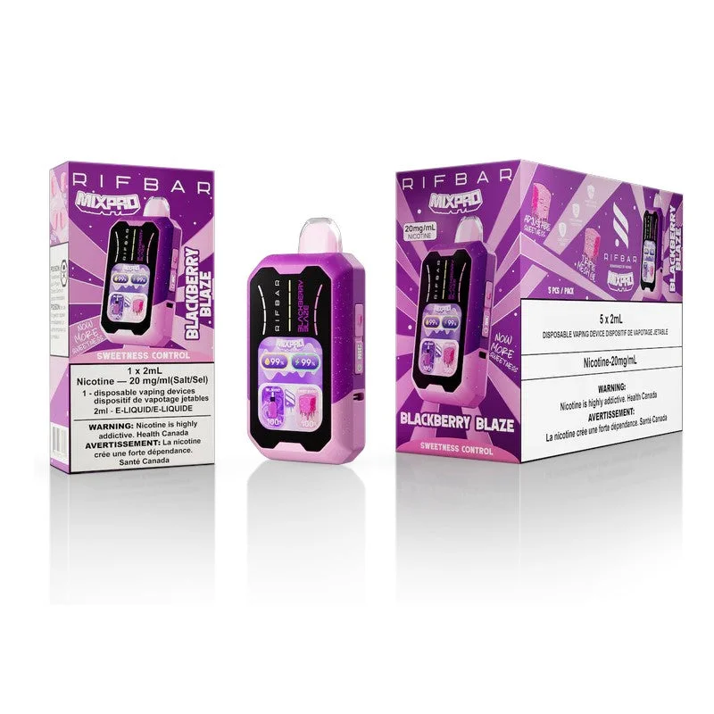 RIFBAR MIXPRO BLACKBERRY BLAZE BLACKBERRY BLAZE RIFBAR MIXPRO Disposable Vapes available at Puff N Pass Vapes in Abbotsford BC