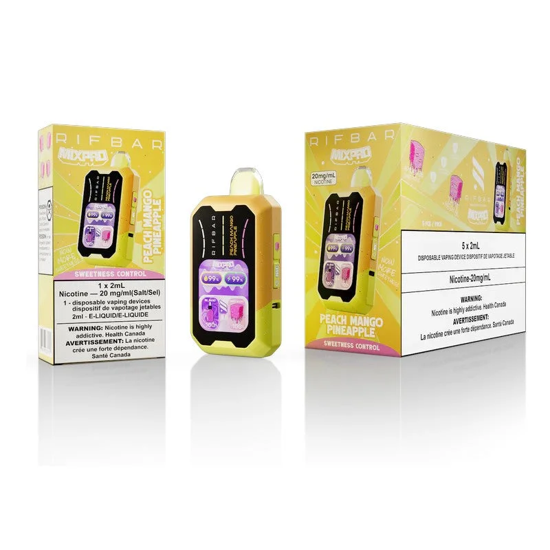 RIFBAR MIXPRO PEACH MANGO PINEAPPLE PEACH MANGO PINEAPPLE RIFBAR MIXPRO Disposable Vapes available at Puff N Pass Vapes in Abbotsford BC