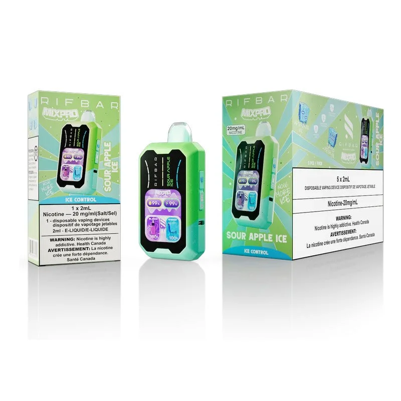RIFBAR MIXPRO SOUR APPLE ICE SOUR APPLE ICE RIFBAR MIXPRO Disposable Vapes available at Puff N Pass Vapes in Abbotsford BC