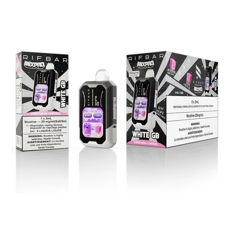 RIFBAR MIXPRO WHITE GB WHITE GB RIFBAR MIXPRO Disposable Vapes available at Puff N Pass Vapes in Abbotsford BC