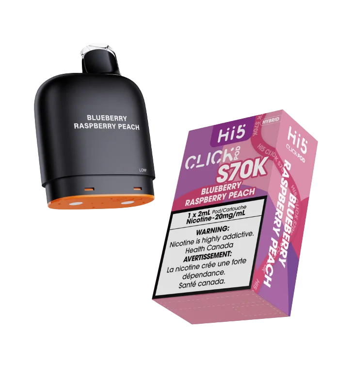 HI 5 S70K POD BLUEBERRY RASPBERRY PEACH S70K BLUEBERRY RASPBERRY PEACH HI 5 Pre-Filled Pods available at Puff N Pass Vapes in Abbotsford BC
