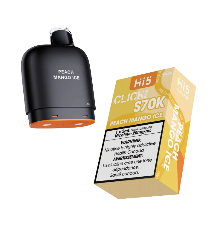 HI 5 S70K POD PEACH MANGO ICE S70K PEACH MANGO ICE HI 5 Pre-Filled Pods available at Puff N Pass Vapes in Abbotsford BC