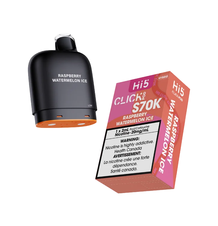 HI 5 S70K POD RASPBERRY WATERMELON ICE S70K RASPBERRY WATERMELON ICE HI 5 Pre-Filled Pods available at Puff N Pass Vapes in Abbotsford BC