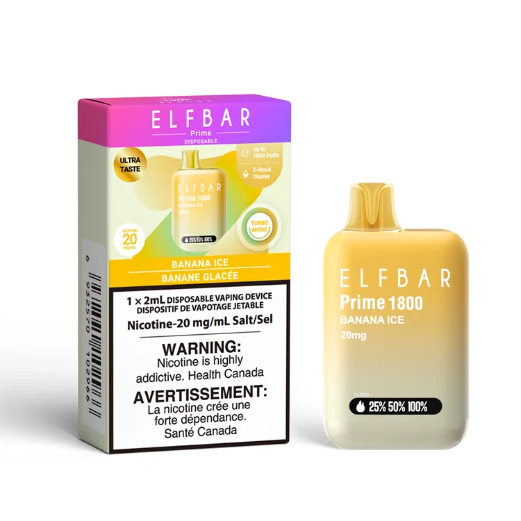 ELFBAR PRIME BANANA ICE BANANA ICE ELFBAR PRIME Disposable Vapes available at Puff N Pass Vapes in Abbotsford BC