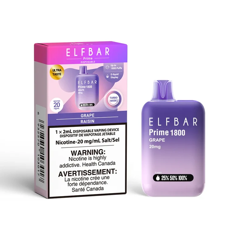 ELFBAR PRIME GRAPE GRAPE ELFBAR PRIME Disposable Vapes available at Puff N Pass Vapes in Abbotsford BC