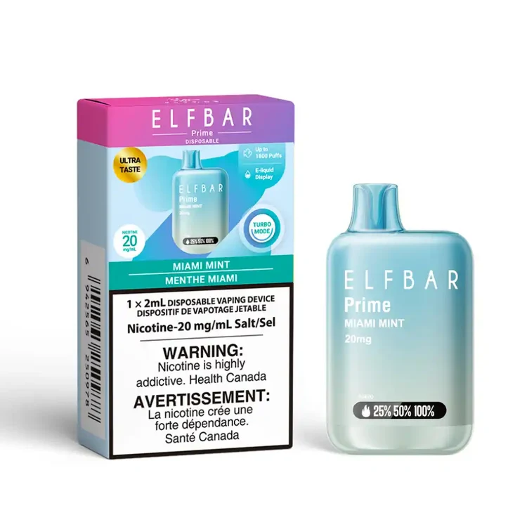 ELFBAR PRIME MIAMI MINT MIAMI MINT ELFBAR PRIME Disposable Vapes available at Puff N Pass Vapes in Abbotsford BC
