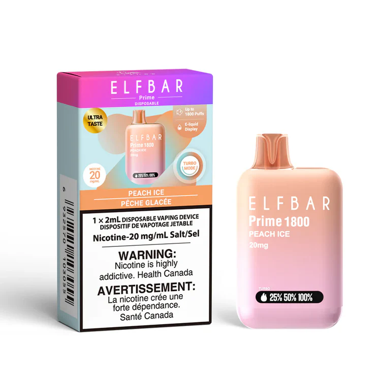 ELFBAR PRIME PEACH ICE PEACH ICE ELFBAR PRIME Disposable Vapes available at Puff N Pass Vapes in Abbotsford BC