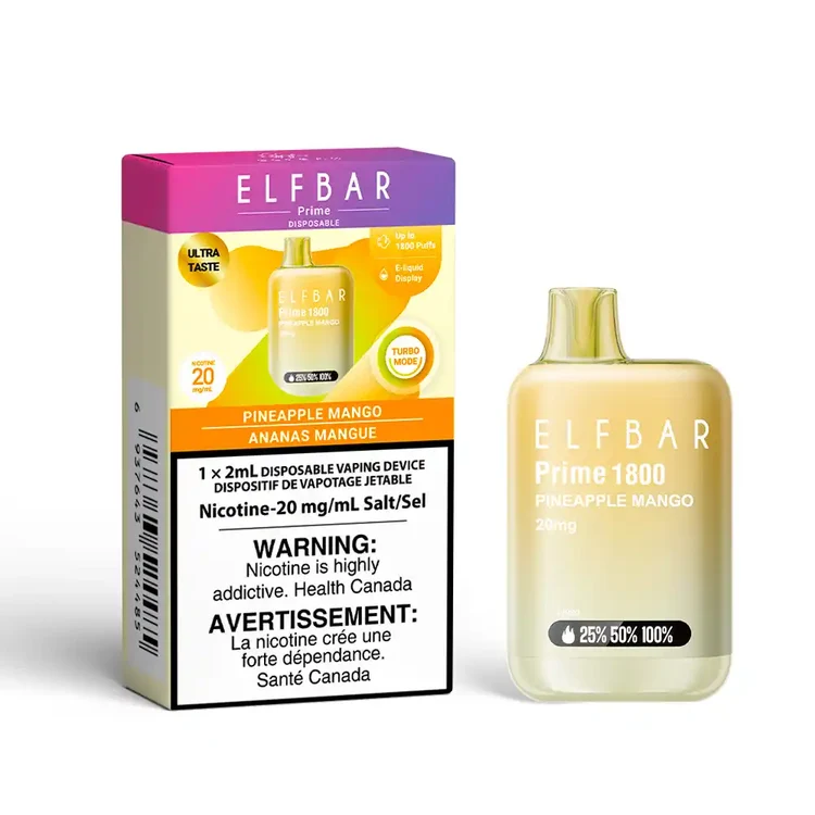 ELFBAR PRIME PINEAPPLE MANGO PINEAPPLE MANGO ELFBAR PRIME Disposable Vapes available at Puff N Pass Vapes in Abbotsford BC