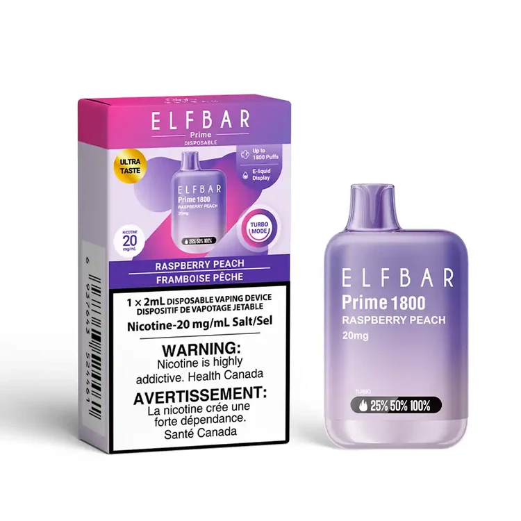 ELFBAR PRIME RASPBERRY PEACH RASPBERRY PEACH ELFBAR PRIME Disposable Vapes available at Puff N Pass Vapes in Abbotsford BC