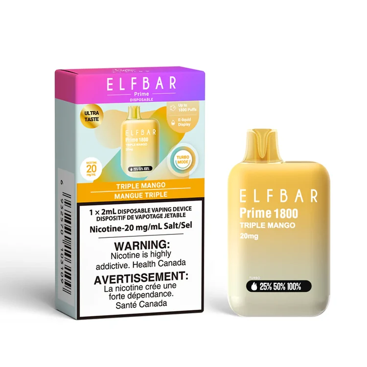 ELFBAR PRIME TRIPLE MANGO TRIPLE MANGO ELFBAR PRIME Disposable Vapes available at Puff N Pass Vapes in Abbotsford BC