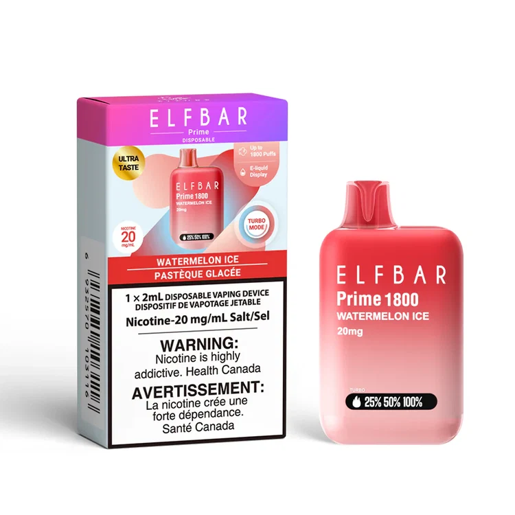 ELFBAR PRIME WATERMELON ICE WATERMELON ICE ELFBAR PRIME Disposable Vapes available at Puff N Pass Vapes in Abbotsford BC