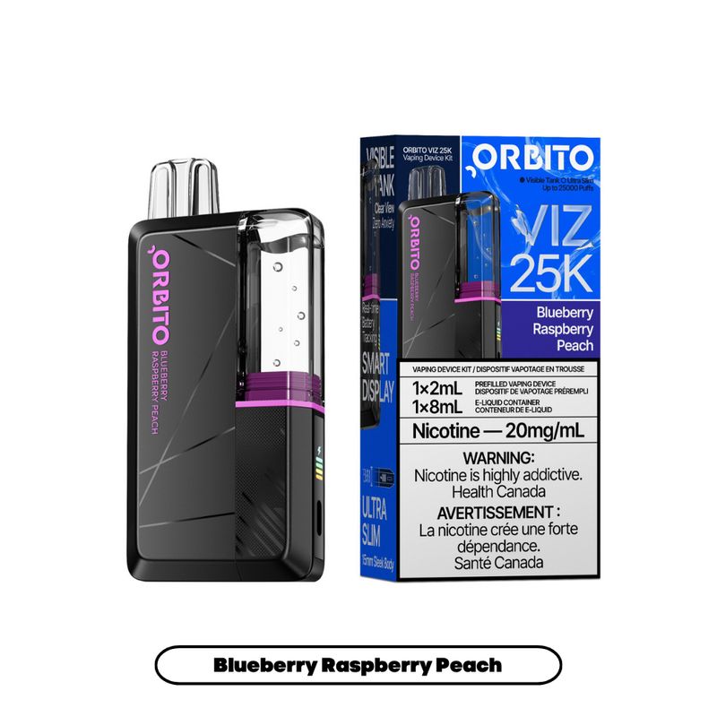 ORBITO VIZ 25K BLUEBERRY RASPBERRY PEACH BLUEBERRY RASPBERRY PEACH ORBITO VIZ 25K Disposable Vapes available at Puff N Pass Vapes in Abbotsford BC