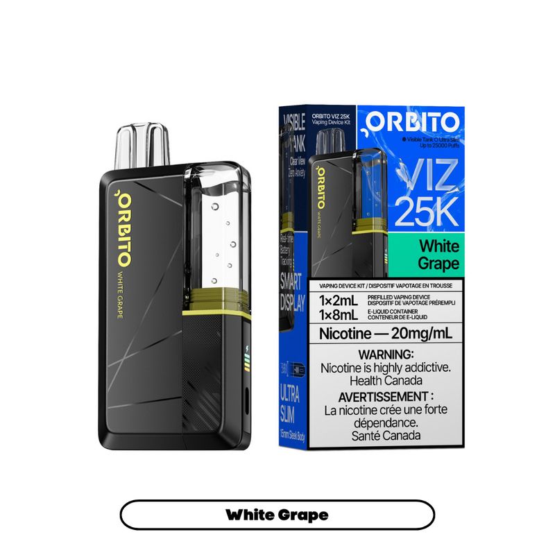 ORBITO VIZ 25K WHITE GRAPE WHITE GRAPE ORBITO VIZ 25K Disposable Vapes available at Puff N Pass Vapes in Abbotsford BC