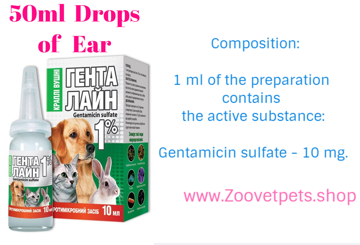 50ml ( Gentamicin sulfate 1% ) Drops of ear dogs, cats, fur animals for