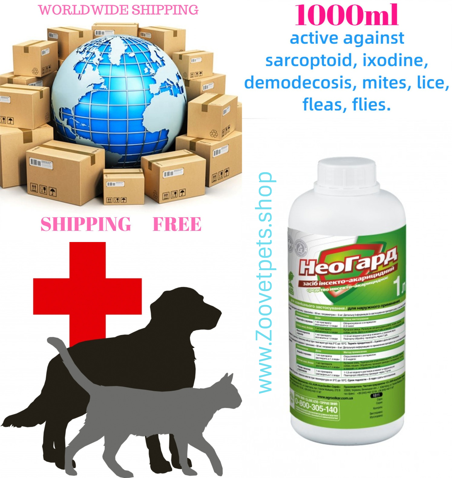 1000ml ( Transmix + Tetrametrin ) for cattle, sheep, pigs, horses, dogs is active against sarcoptoid, ixodine, demodecosis, mites, lice, fleas, flies.