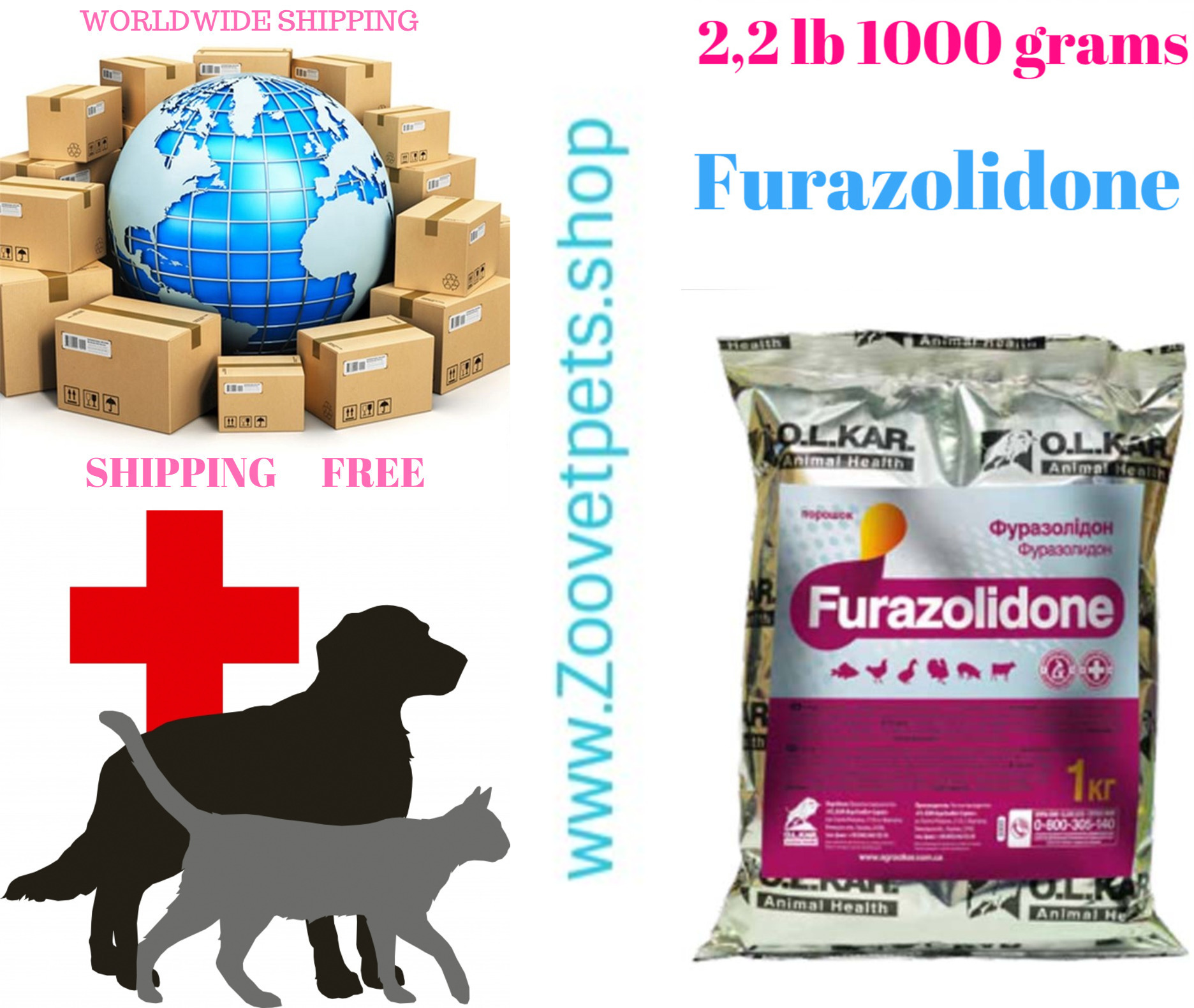 2.2 lb ( 1000grams Furazolidonе 98% ) dogs, cats, poultry salmonellosis, escherichia, balanthidiosis, eimeriosis, tryponosomiasis, trichomonosis