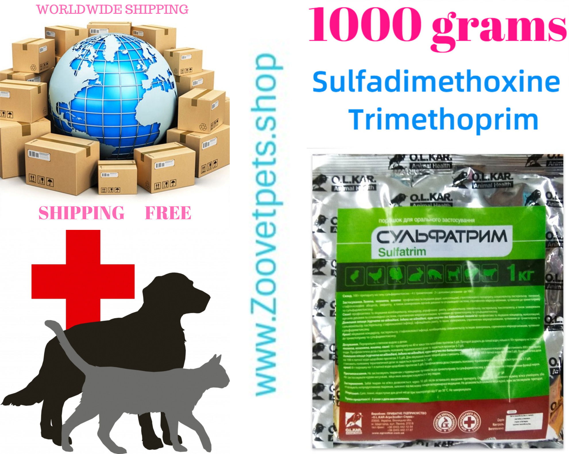 2,2lb  ( 1000grams Sulfadimethoxine + Trimethoprim ) treatment of diarrhoea, colisepticaemia, streptococcal polyarthritis, salmonellosis, pasteurellosis, pneumonia, staphylococcus adscess omphalitis Di-Methox, SulfaMed™, PRIMOR®, Albon