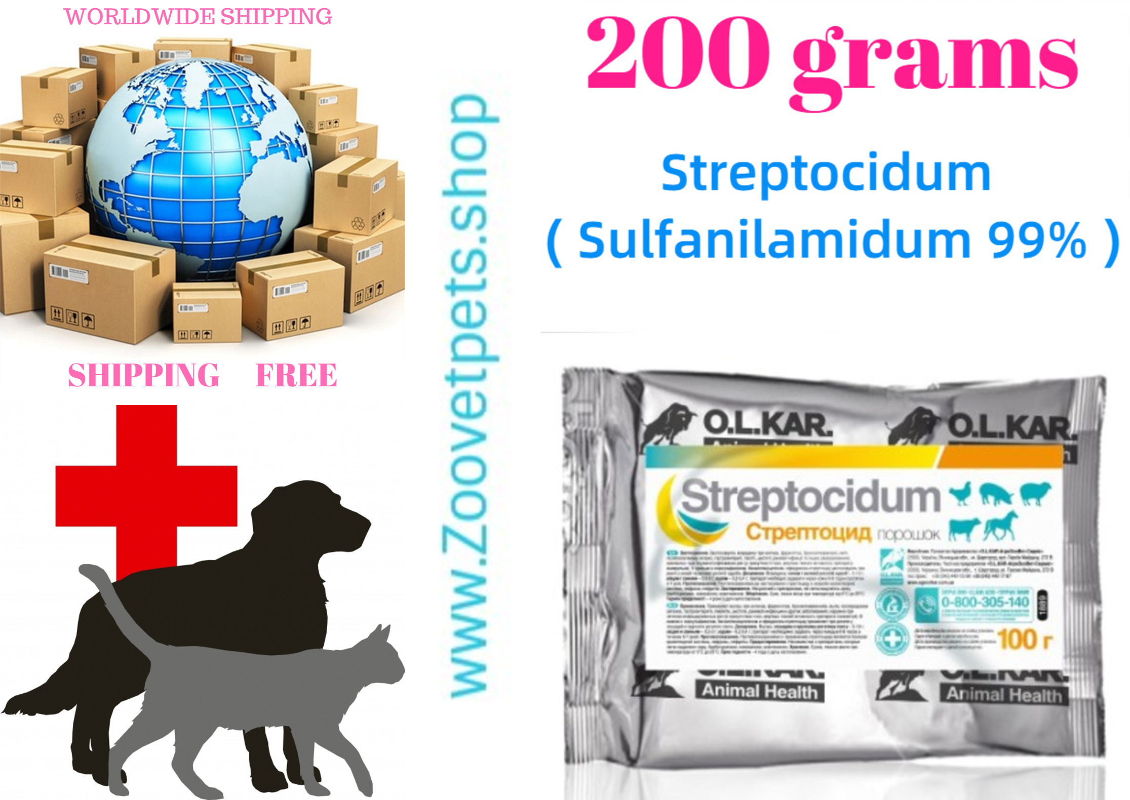 200 grams Streptocidum ( Sulfanilamidum 99% ) for angina, pharyngitis, bronchopneumonia, postpartum sepsis, gastroenteritis, pyelitis, cystitis, infected wounds