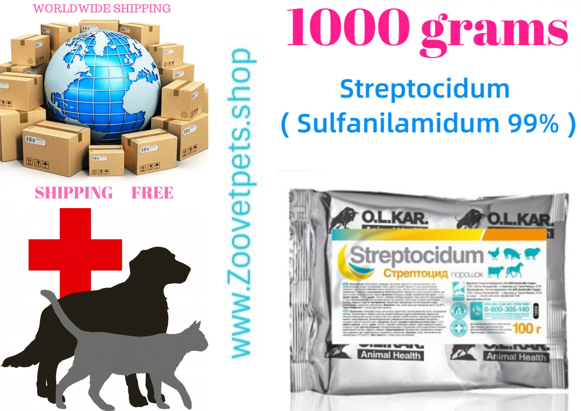 2,2lb ( 1000 grams ) Streptocidum ( Sulfanilamidum 99% ) for angina, pharyngitis, bronchopneumonia, postpartum sepsis, gastroenteritis, pyelitis, cystitis, infected wounds