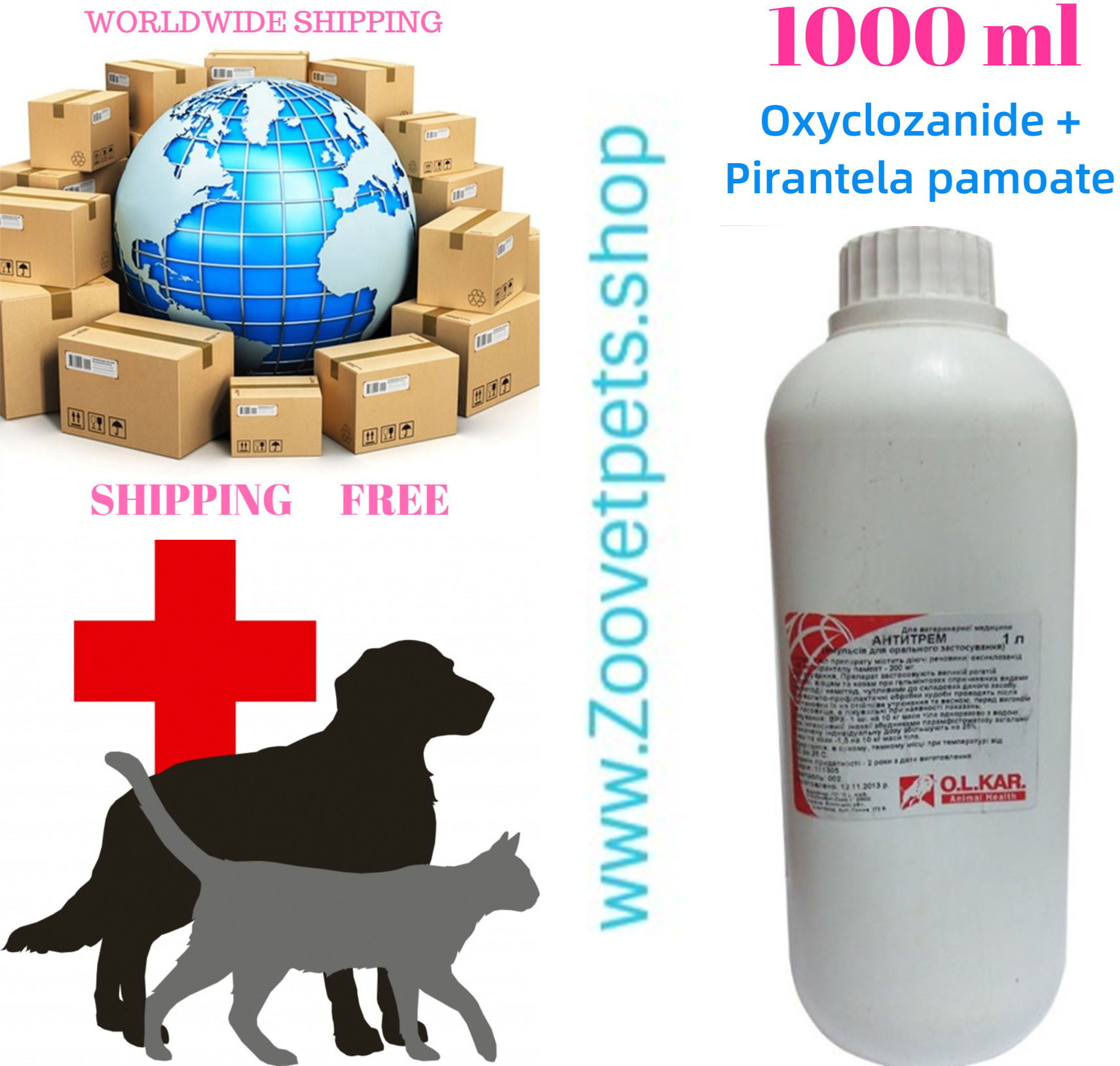 1000ml ( Oxyclozanide + Pirantela pamoate ) cattle, sheep and goats in helminths caused by species of trematodes and nematodes