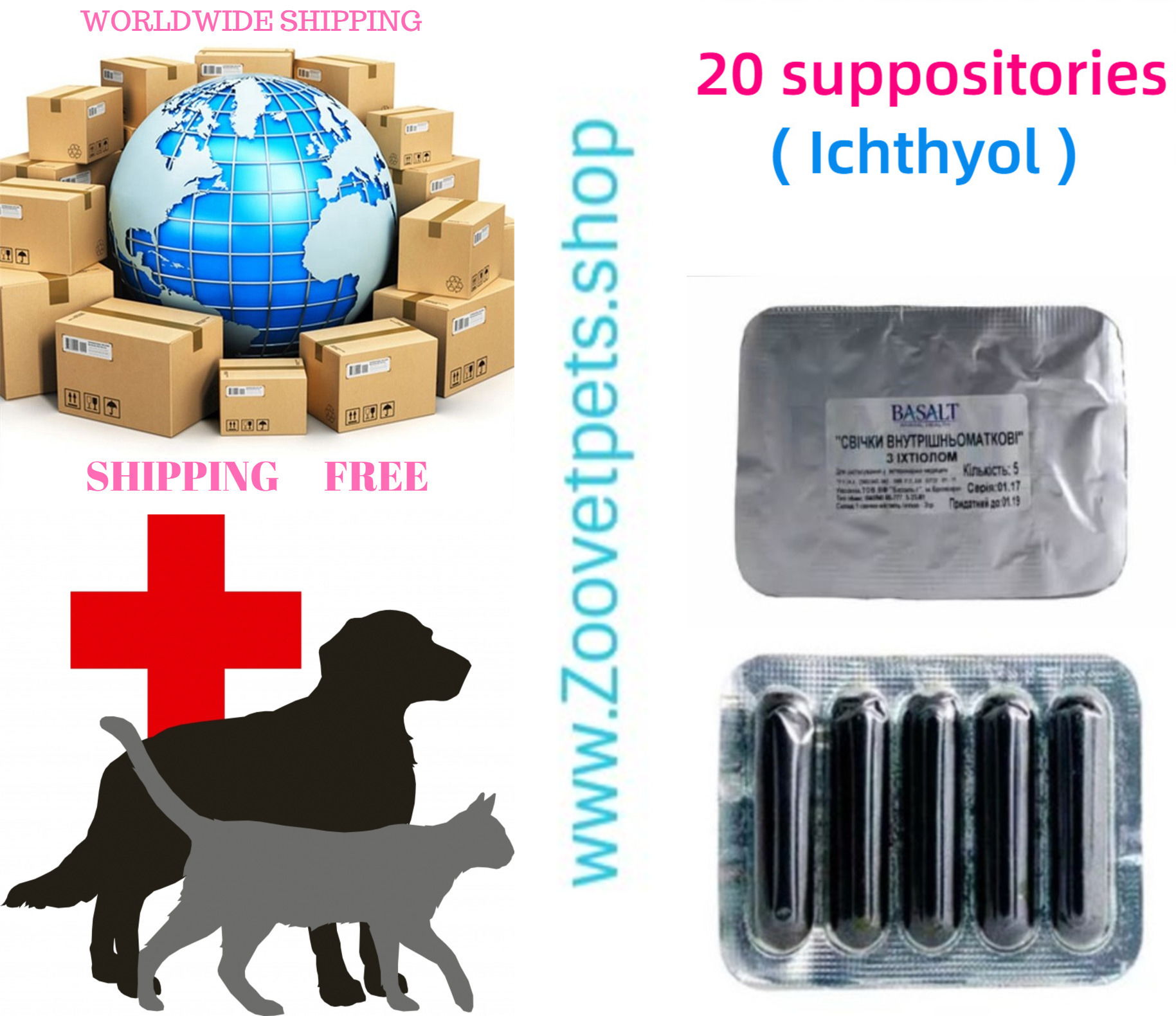 20 suppositories ( Ichthyol ) of cows, sheep, goats with inflammatory processes in the uterus after delivery, surgical postpartum, abortions, in complicated and pathological deliveries, in acute postpartum endometritis