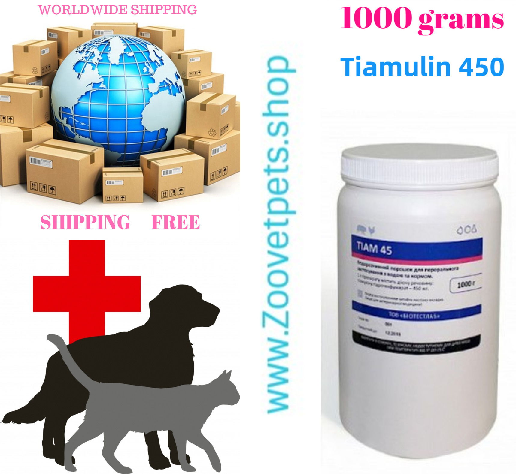 1000 grams ( Tiamulin 450 ) oral powder of pig, chicken, turkey dysentery, in respiratory diseases, Tiagard, Denagard