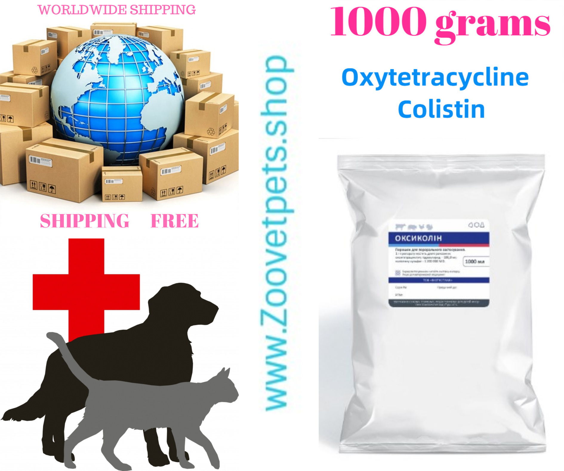 1000grams ( Oxytetracycline + Colistin ) cattle, pigs, poultry with diseases of the digestive tract and respiratory organs