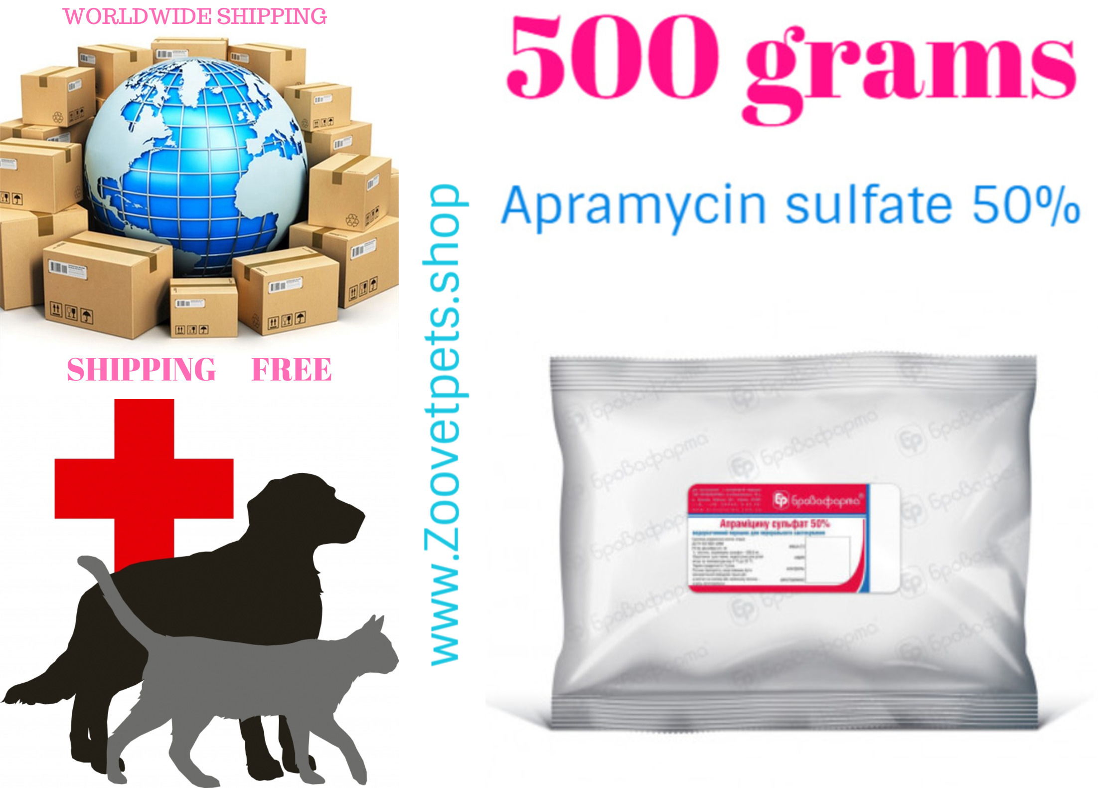 1.1lb ( 500 grams ) analog Apralan® ( Apramycin sulfate 50% ) treatment of bacterial enteritis associated with organisms susceptible to apramycin in pigs, colibacillosis and salmonellosis in calves and escherichia coli septicaemia in young chickens