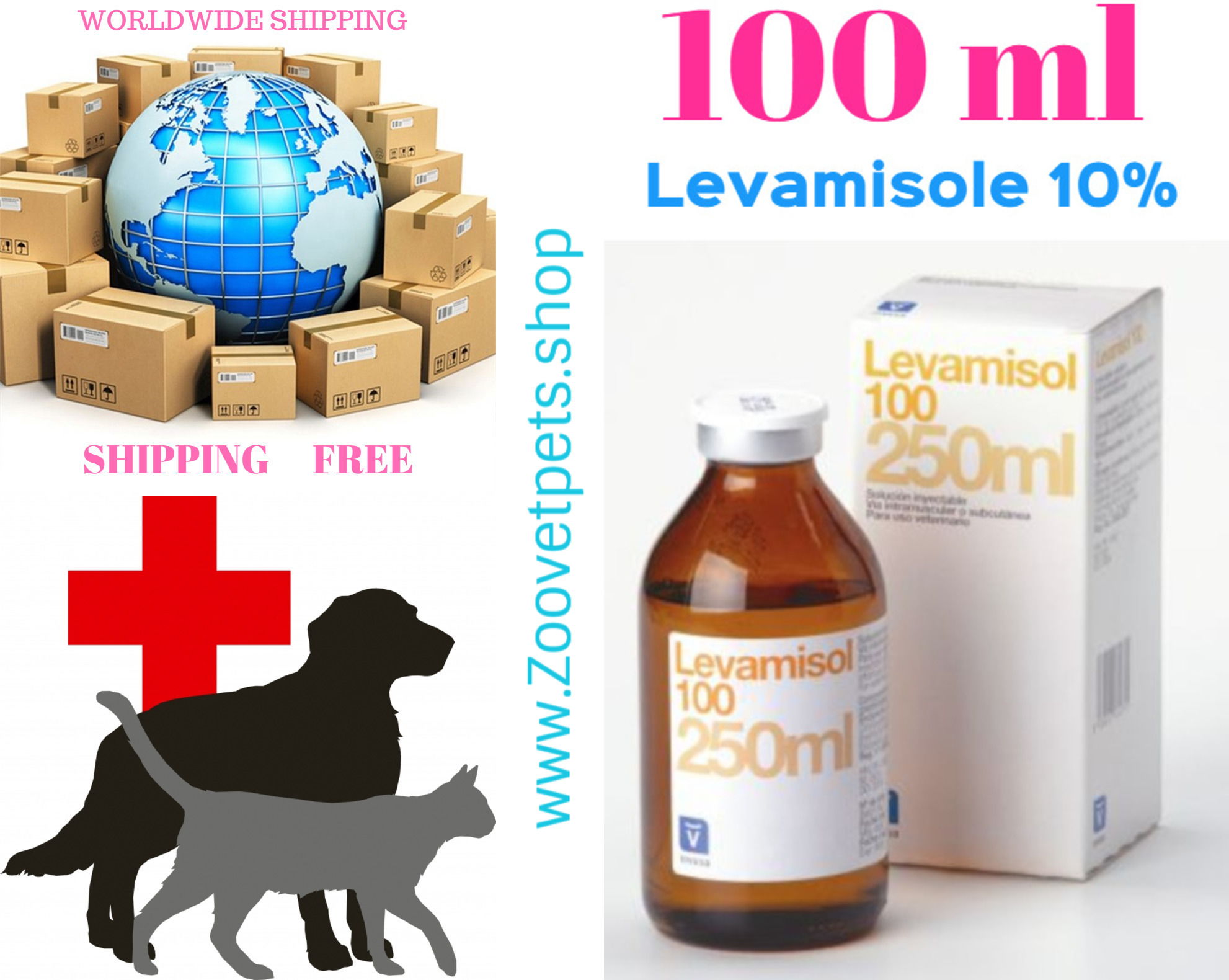 100ml ( Levamisole 10% ) cattle, sheep, goats, pigs   dictiocaullosis, hemonchosis, bunostomosis, esophagogastomosis, nematodirosis, ostertaxis, haberthyosis, co-operiosis, strongyloidosis, ascariasis, esophagogastomosis, strongyloidosis, trichocephalosis, chiostrongylosis analog Tramisol® , Ripercol, Levasole®