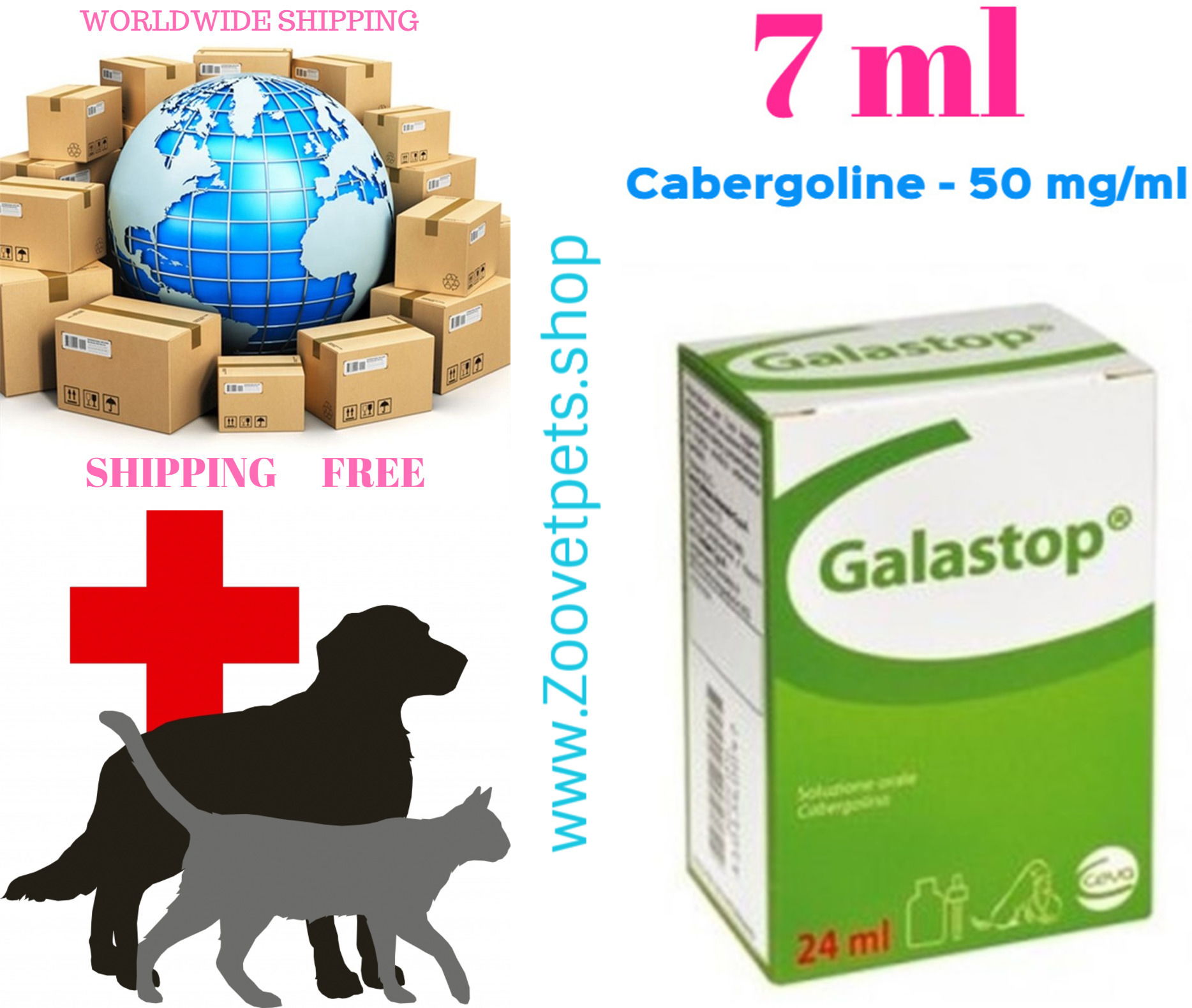 7ml ( Cabergoline ) for suppressing lactation and false puppyhood symptoms in small dogs and cats