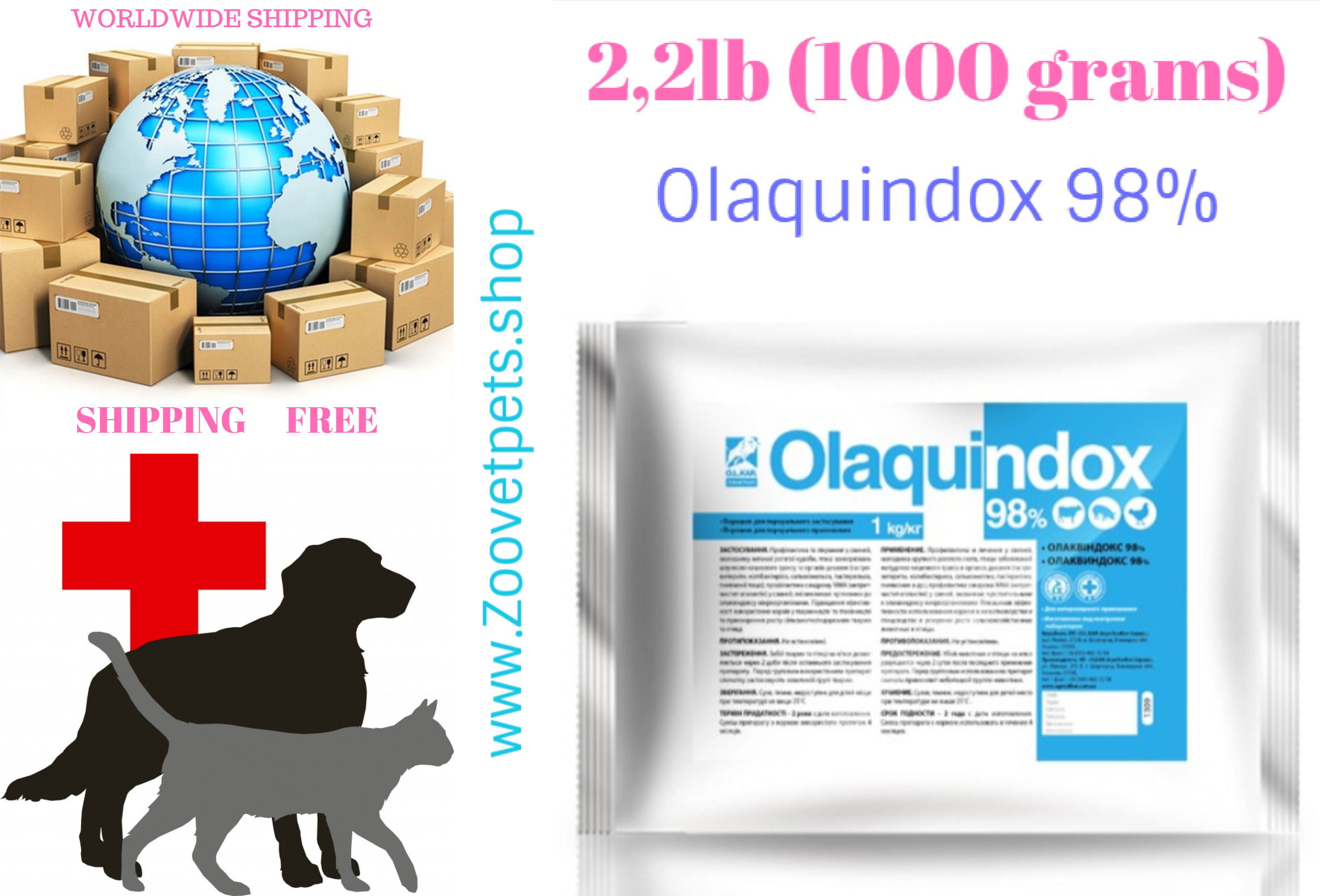 2,2lb (1000grams) Olaquindox 98% antibacterial growth stimulant powder for cattle, pigs and poultry