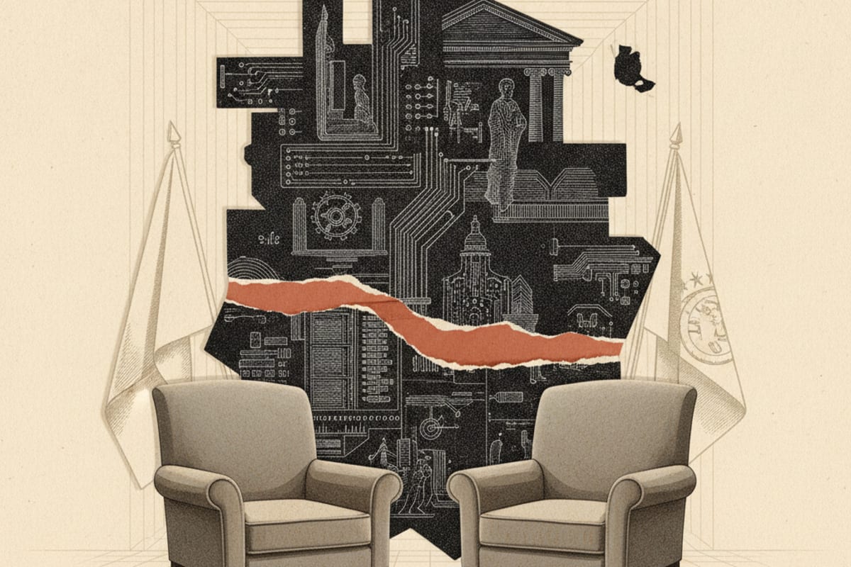 Illustration editoriale : Les deux dirigeants sanctuarisent la super-intelligence