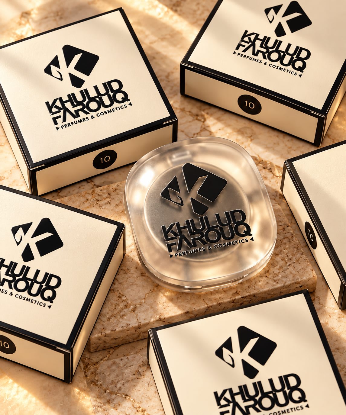 Makeup compact among cream Khulud Farouq boxes
