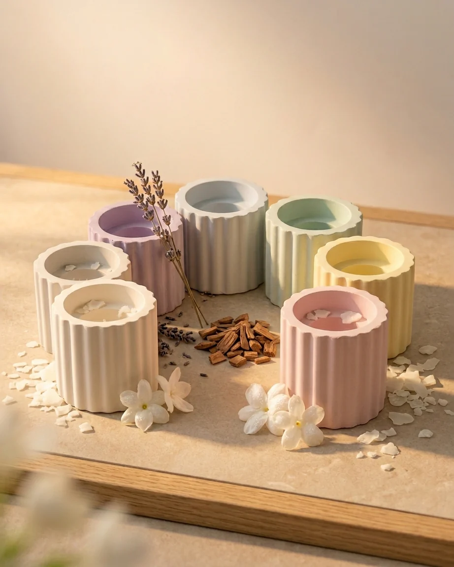 Ribbed Concrete Candle Holder