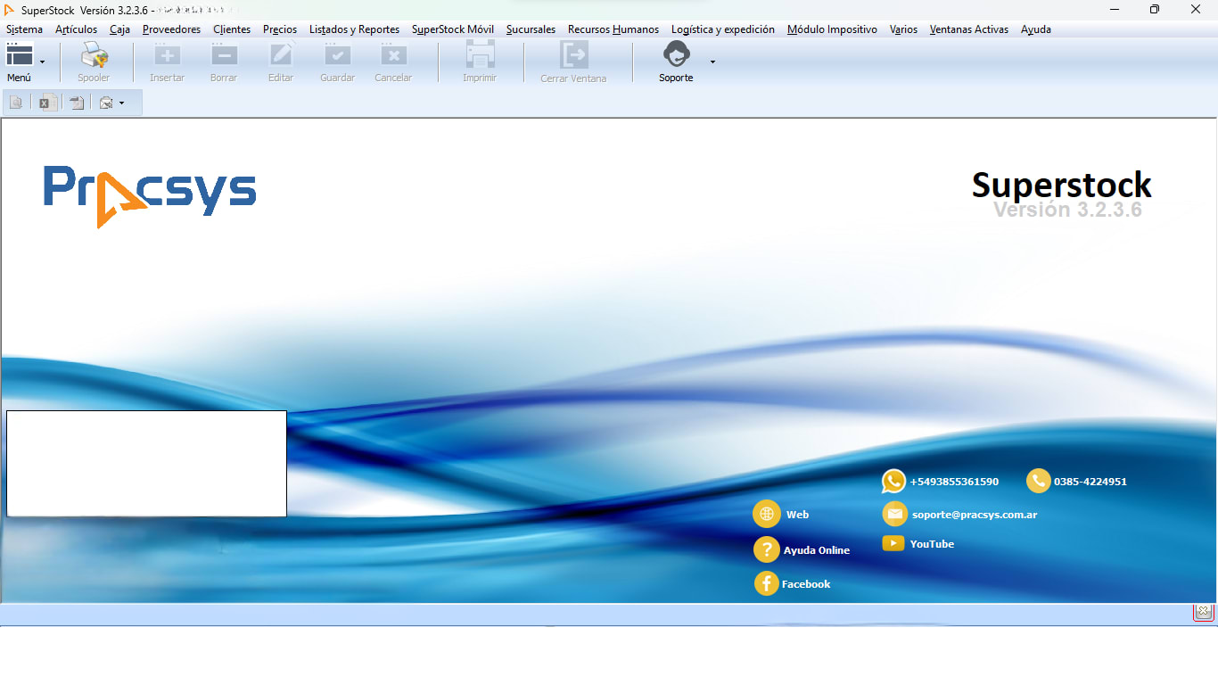 Pracsys SuperStock — Pantalla del sistema